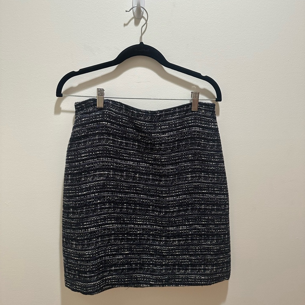 Ann Taylor Houndstooth Tweed Fringe A-Line Skirt